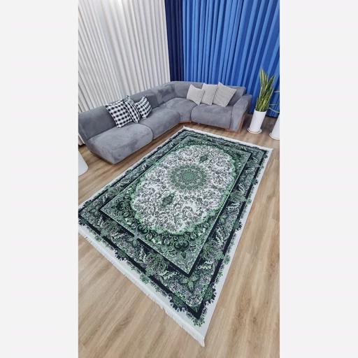 فرشینه | فرش چاپی برند حسن نیا هازان ترک زمینه سبز و سفید کد h556 (پس کرایه) فرشینه | فرش چاپی برند حسن نیا هازان ترک زمینه سبز و سفید کد h556 (پس کرایه) - Image 4