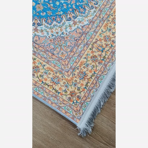 فرشینه | فرش چاپی برند حسن نیا چاپی مخمل طرح ابریشمی آبی 150 در 225 کد A014 (پس کرایه) فرشینه | فرش چاپی برند حسن نیا چاپی مخمل طرح ابریشمی آبی 150 در 225 کد A014 (پس کرایه) - Image 6
