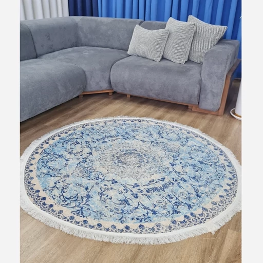 فرشینه | فرش چاپی برند حسن نیا چاپی مخمل گرد رنگ آبی کد C23 (پس کرایه) فرشینه | فرش چاپی برند حسن نیا چاپی مخمل گرد رنگ آبی کد C23 (پس کرایه) - Image 6