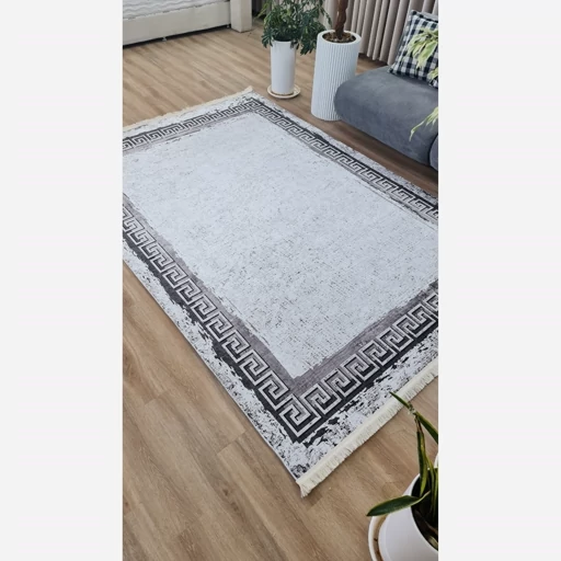فرشینه | فرش چاپی برند حسن نیا چاپی مخمل مدرن ورساچه سفید مشکی h451 (پس کرایه) فرشینه | فرش چاپی برند حسن نیا چاپی مخمل مدرن ورساچه سفید مشکی h451 (پس کرایه) - Image 8