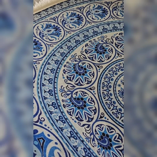 فرشینه | فرش چاپی برند حسن نیا چاپی گرد رنگ آبی مخمل هازان تُرک کد D123 (پس کرایه) فرشینه | فرش چاپی برند حسن نیا چاپی گرد رنگ آبی مخمل هازان تُرک کد D123 (پس کرایه) - Image 5