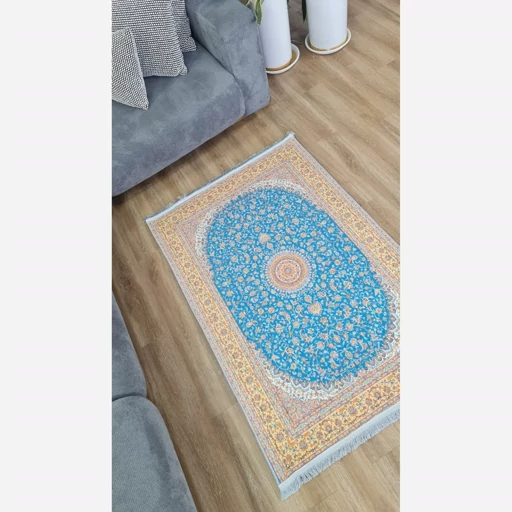 فرشینه | فرش چاپی برند حسن نیا چاپی مخمل طرح ابریشمی آبی 150 در 225 کد A014 (پس کرایه) فرشینه | فرش چاپی برند حسن نیا چاپی مخمل طرح ابریشمی آبی 150 در 225 کد A014 (پس کرایه) - Image 3