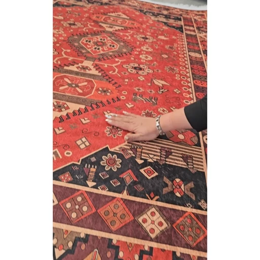 فرشینه | فرش چاپی برند حسن نیا هازان ترک طرح سنتی نارنجی کد O129 (پس کرایه) فرشینه | فرش چاپی برند حسن نیا هازان ترک طرح سنتی نارنجی کد O129 (پس کرایه) - Image 5