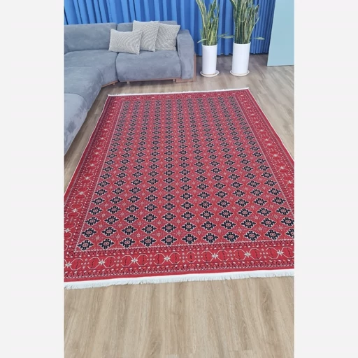 فرشینه | فرش چاپی برند حسن نیا چاپی هازان ترک طرح ترکمن لاکی 129 (پس کرایه) فرشینه | فرش چاپی برند حسن نیا چاپی هازان ترک طرح ترکمن لاکی 129 (پس کرایه) - Image 4