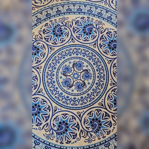 فرشینه | فرش چاپی برند حسن نیا چاپی گرد رنگ آبی مخمل هازان تُرک کد D123 (پس کرایه) فرشینه | فرش چاپی برند حسن نیا چاپی گرد رنگ آبی مخمل هازان تُرک کد D123 (پس کرایه) - Image 4