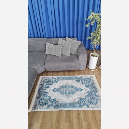 فرشینه | فرش چاپی برند حسن نیا چاپی هازان ترک طرح آبی درباری h227 (پس کرایه) فرشینه | فرش چاپی برند حسن نیا چاپی هازان ترک طرح آبی درباری h227 (پس کرایه) - Image 9