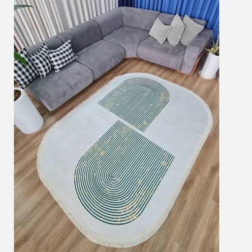 فرشینه | فرش چاپی برند حسن نیا چاپی مخمل بیضی مدرن b99 (پس کرایه) فرشینه | فرش چاپی برند حسن نیا چاپی مخمل بیضی مدرن b99 (پس کرایه) - Image 8