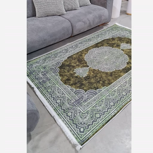 فرشینه حسن نیا طرح سنتی رنگ سبز جنس مخمل برند حسن نیا h560 (پس کرایه) فرشینه حسن نیا طرح سنتی رنگ سبز جنس مخمل برند حسن نیا h560 (پس کرایه) - Image 4