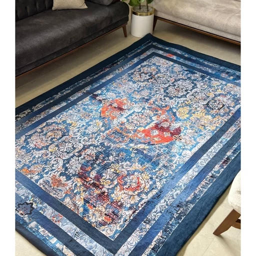 فرشینه | فرش چاپی برند حسن نیا چاپی هازان ترک آبی مدرن کدh395 (پس کرایه) فرشینه | فرش چاپی برند حسن نیا چاپی هازان ترک آبی مدرن کدh395 (پس کرایه)