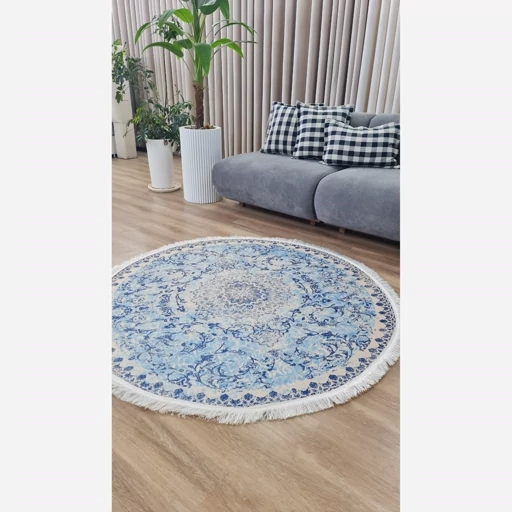 فرشینه | فرش چاپی برند حسن نیا چاپی مخمل گرد رنگ آبی کد C23 (پس کرایه) فرشینه | فرش چاپی برند حسن نیا چاپی مخمل گرد رنگ آبی کد C23 (پس کرایه) - Image 3