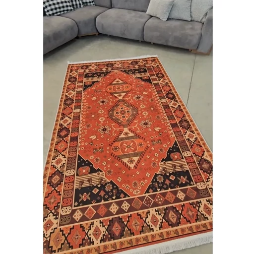 فرشینه | فرش چاپی برند حسن نیا هازان ترک طرح سنتی نارنجی کد O129 (پس کرایه) فرشینه | فرش چاپی برند حسن نیا هازان ترک طرح سنتی نارنجی کد O129 (پس کرایه) - Image 3