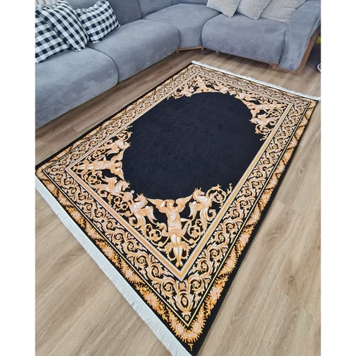 فرشینه | فرش چاپی برند حسن نیا چاپی هازان ترک طرح مشکی طلایی لوکس کد 010 (پس کرایه) فرشینه | فرش چاپی برند حسن نیا چاپی هازان ترک طرح مشکی طلایی لوکس کد 010 (پس کرایه)
