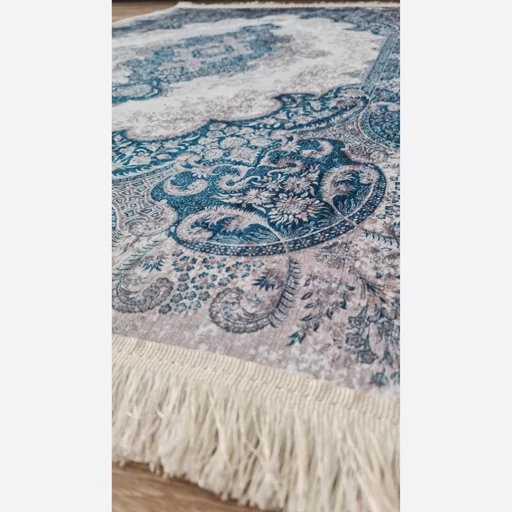 فرشینه | فرش چاپی برند حسن نیا چاپی هازان ترک طرح آبی درباری h227 (پس کرایه) فرشینه | فرش چاپی برند حسن نیا چاپی هازان ترک طرح آبی درباری h227 (پس کرایه) - Image 2
