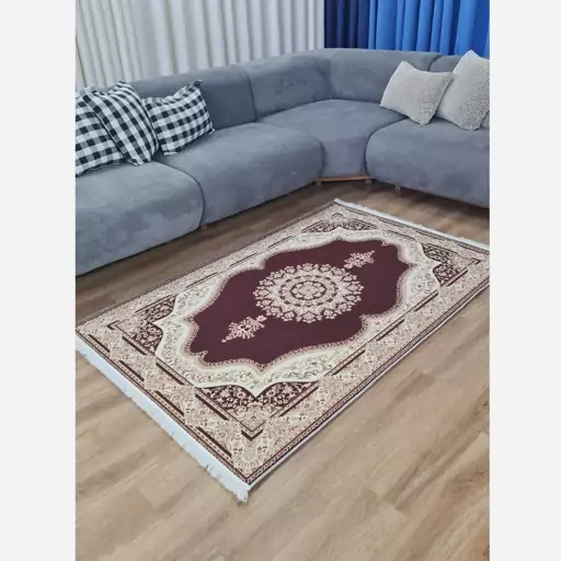 فرشینه | فرش چاپی برند حسن نیا چاپی هازان ترک طرح سنتی کرم زرشکی h318 (پس کرایه) فرشینه | فرش چاپی برند حسن نیا چاپی هازان ترک طرح سنتی کرم زرشکی h318 (پس کرایه) - Image 6