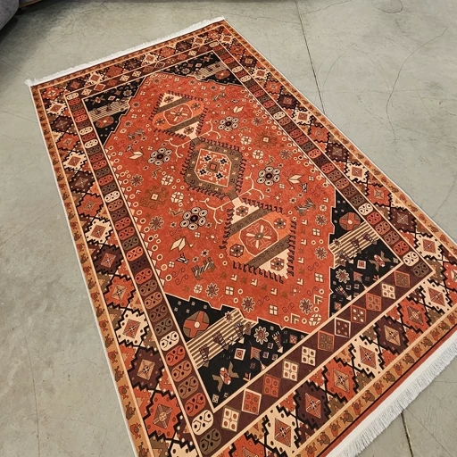 فرشینه | فرش چاپی برند حسن نیا هازان ترک طرح سنتی نارنجی کد O129 (پس کرایه) فرشینه | فرش چاپی برند حسن نیا هازان ترک طرح سنتی نارنجی کد O129 (پس کرایه) - Image 2