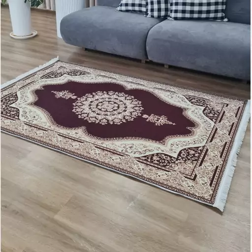 فرشینه | فرش چاپی برند حسن نیا چاپی هازان ترک طرح سنتی کرم زرشکی h318 (پس کرایه) فرشینه | فرش چاپی برند حسن نیا چاپی هازان ترک طرح سنتی کرم زرشکی h318 (پس کرایه) - Image 5