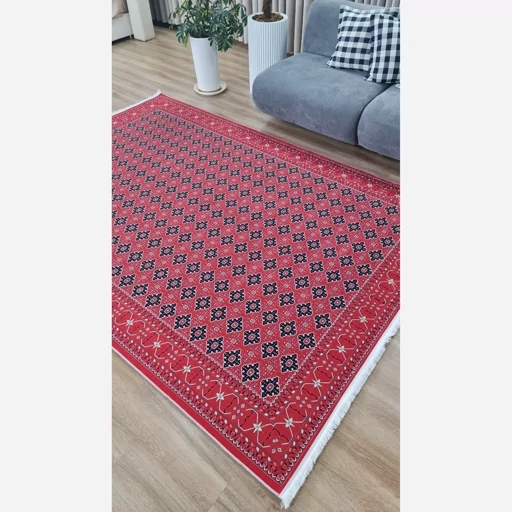 فرشینه | فرش چاپی برند حسن نیا چاپی هازان ترک طرح ترکمن لاکی 129 (پس کرایه) فرشینه | فرش چاپی برند حسن نیا چاپی هازان ترک طرح ترکمن لاکی 129 (پس کرایه) - Image 5