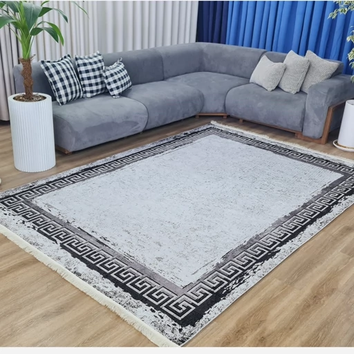 فرشینه | فرش چاپی برند حسن نیا چاپی مخمل مدرن ورساچه سفید مشکی h451 (پس کرایه) فرشینه | فرش چاپی برند حسن نیا چاپی مخمل مدرن ورساچه سفید مشکی h451 (پس کرایه) - Image 9