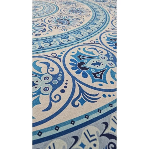 فرشینه | فرش چاپی برند حسن نیا چاپی گرد رنگ آبی مخمل هازان تُرک کد D123 (پس کرایه) فرشینه | فرش چاپی برند حسن نیا چاپی گرد رنگ آبی مخمل هازان تُرک کد D123 (پس کرایه) - Image 7