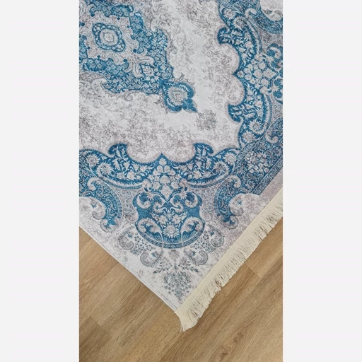 فرشینه | فرش چاپی برند حسن نیا چاپی هازان ترک طرح آبی درباری h227 (پس کرایه) فرشینه | فرش چاپی برند حسن نیا چاپی هازان ترک طرح آبی درباری h227 (پس کرایه) - Image 4
