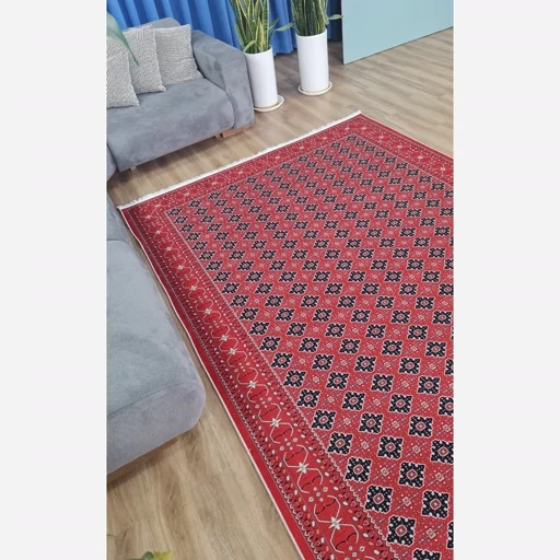 فرشینه | فرش چاپی برند حسن نیا چاپی هازان ترک طرح ترکمن لاکی 129 (پس کرایه) فرشینه | فرش چاپی برند حسن نیا چاپی هازان ترک طرح ترکمن لاکی 129 (پس کرایه) - Image 3