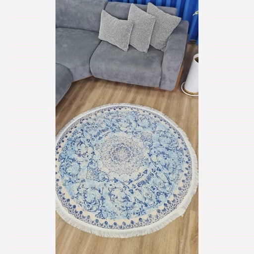 فرشینه | فرش چاپی برند حسن نیا چاپی مخمل گرد رنگ آبی کد C23 (پس کرایه) فرشینه | فرش چاپی برند حسن نیا چاپی مخمل گرد رنگ آبی کد C23 (پس کرایه) - Image 2