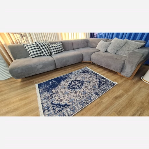 فرشینه | فرش چاپی برند حسن نیا چاپی هازان ترک وینتیج سرمه ای M248 (پس کرایه) فرشینه | فرش چاپی برند حسن نیا چاپی هازان ترک وینتیج سرمه ای M248 (پس کرایه) - Image 5