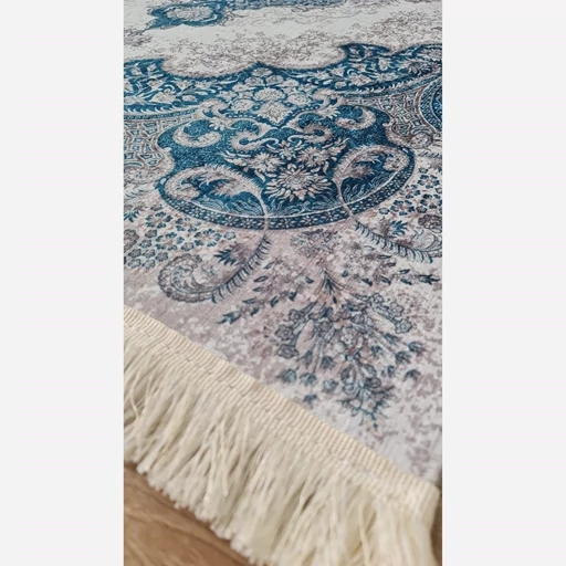 فرشینه | فرش چاپی برند حسن نیا چاپی هازان ترک طرح آبی درباری h227 (پس کرایه) فرشینه | فرش چاپی برند حسن نیا چاپی هازان ترک طرح آبی درباری h227 (پس کرایه) - Image 3