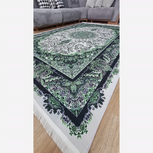 فرشینه | فرش چاپی برند حسن نیا هازان ترک زمینه سبز و سفید کد h556 (پس کرایه) فرشینه | فرش چاپی برند حسن نیا هازان ترک زمینه سبز و سفید کد h556 (پس کرایه) - Image 6