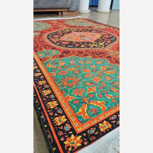 فرشینه | فرش چاپی برند حسن نیا چاپی هازان ترک طرح ابریشمی 079 (پس کرایه) فرشینه | فرش چاپی برند حسن نیا چاپی هازان ترک طرح ابریشمی 079 (پس کرایه) - Image 3
