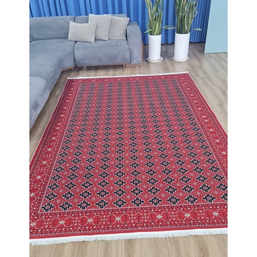 فرشینه | فرش چاپی برند حسن نیا چاپی هازان ترک طرح ترکمن لاکی 129 (پس کرایه) فرشینه | فرش چاپی برند حسن نیا چاپی هازان ترک طرح ترکمن لاکی 129 (پس کرایه) - Image 9