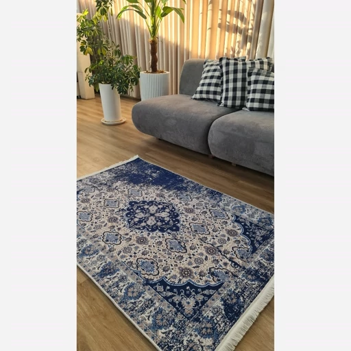 فرشینه | فرش چاپی برند حسن نیا چاپی هازان ترک وینتیج سرمه ای M248 (پس کرایه) فرشینه | فرش چاپی برند حسن نیا چاپی هازان ترک وینتیج سرمه ای M248 (پس کرایه) - Image 4