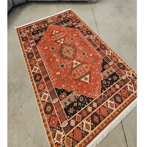 فرشینه | فرش چاپی برند حسن نیا هازان ترک طرح سنتی نارنجی کد O129 (پس کرایه) فرشینه | فرش چاپی برند حسن نیا هازان ترک طرح سنتی نارنجی کد O129 (پس کرایه) - Image 4