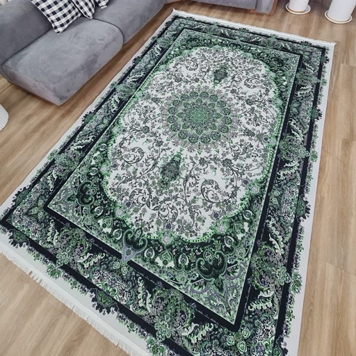 فرشینه | فرش چاپی برند حسن نیا هازان ترک زمینه سبز و سفید کد h556 (پس کرایه) فرشینه | فرش چاپی برند حسن نیا هازان ترک زمینه سبز و سفید کد h556 (پس کرایه)