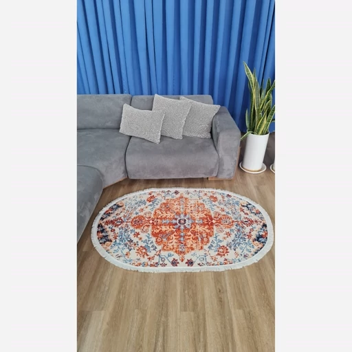 فرشینه | فرش چاپی برند حسن نیا چاپی بیضی نارنجی هازان ترک کدB142 (پس کرایه) فرشینه | فرش چاپی برند حسن نیا چاپی بیضی نارنجی هازان ترک کدB142 (پس کرایه) - Image 6