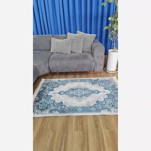 فرشینه | فرش چاپی برند حسن نیا چاپی هازان ترک طرح آبی درباری h227 (پس کرایه) فرشینه | فرش چاپی برند حسن نیا چاپی هازان ترک طرح آبی درباری h227 (پس کرایه) - Image 8