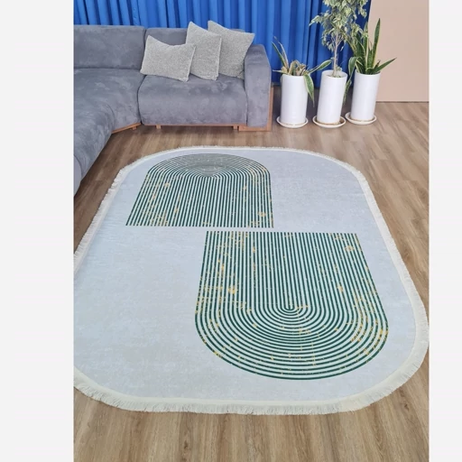 فرشینه | فرش چاپی برند حسن نیا چاپی مخمل بیضی مدرن b99 (پس کرایه) فرشینه | فرش چاپی برند حسن نیا چاپی مخمل بیضی مدرن b99 (پس کرایه) - Image 2