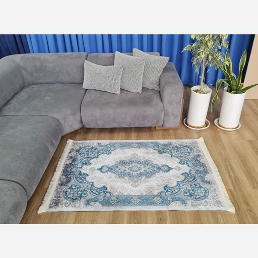 فرشینه | فرش چاپی برند حسن نیا چاپی هازان ترک طرح آبی درباری h227 (پس کرایه) فرشینه | فرش چاپی برند حسن نیا چاپی هازان ترک طرح آبی درباری h227 (پس کرایه) - Image 5