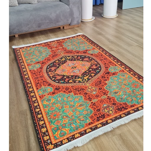 فرشینه | فرش چاپی برند حسن نیا چاپی هازان ترک طرح ابریشمی 079 (پس کرایه) فرشینه | فرش چاپی برند حسن نیا چاپی هازان ترک طرح ابریشمی 079 (پس کرایه) - Image 2