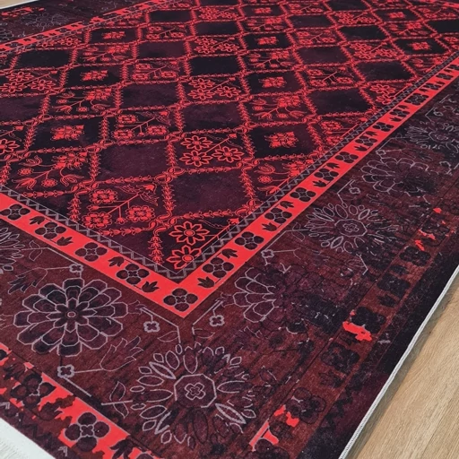 فرشینه مخمل هازان طرح قرمز زرشکی L336(پس کرایه) فرشینه مخمل هازان طرح قرمز زرشکی L336(پس کرایه) - Image 4