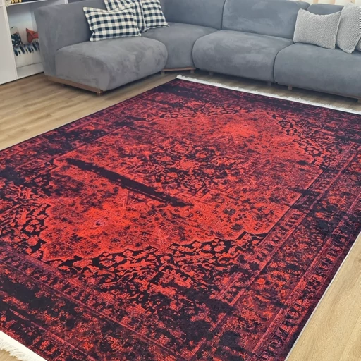 فرشینه مخمل کیفیت هایژنیک گوشتی A+ طرح ژانوس قرمز زرشکی L783 (پس کرایه) فرشینه مخمل کیفیت هایژنیک گوشتی A+ طرح ژانوس قرمز زرشکی L783 (پس کرایه) - Image 3