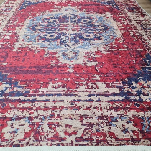 فرشینه برند حسن نیا مخمل هازان طرح قرمز لاکی وینتیج کهنه نما O127(پس کرایه) فرشینه برند حسن نیا مخمل هازان طرح قرمز لاکی وینتیج کهنه نما O127(پس کرایه) - Image 5