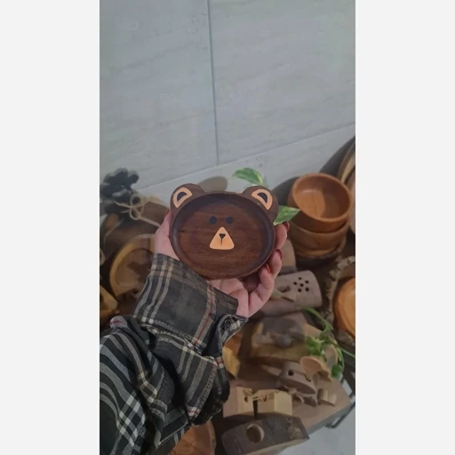زیرلیوانی چوبی طرح خرس زیرلیوانی چوبی طرح خرس