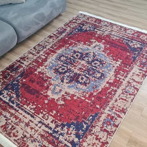 فرشینه برند حسن نیا مخمل هازان طرح قرمز لاکی وینتیج کهنه نما O127(پس کرایه) فرشینه برند حسن نیا مخمل هازان طرح قرمز لاکی وینتیج کهنه نما O127(پس کرایه) - Image 6