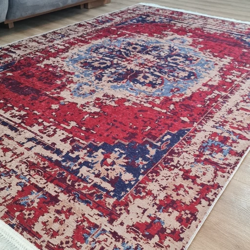 فرشینه برند حسن نیا مخمل هازان طرح قرمز لاکی وینتیج کهنه نما O127(پس کرایه) فرشینه برند حسن نیا مخمل هازان طرح قرمز لاکی وینتیج کهنه نما O127(پس کرایه) - Image 4