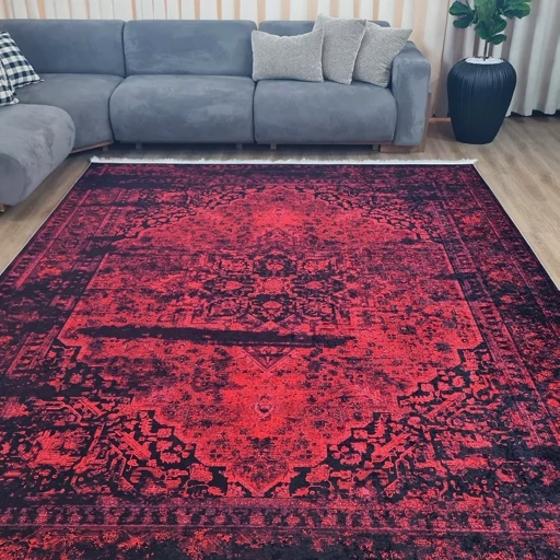 فرشینه مخمل کیفیت هایژنیک گوشتی A+ طرح ژانوس قرمز زرشکی L783 (پس کرایه) فرشینه مخمل کیفیت هایژنیک گوشتی A+ طرح ژانوس قرمز زرشکی L783 (پس کرایه) - Image 2